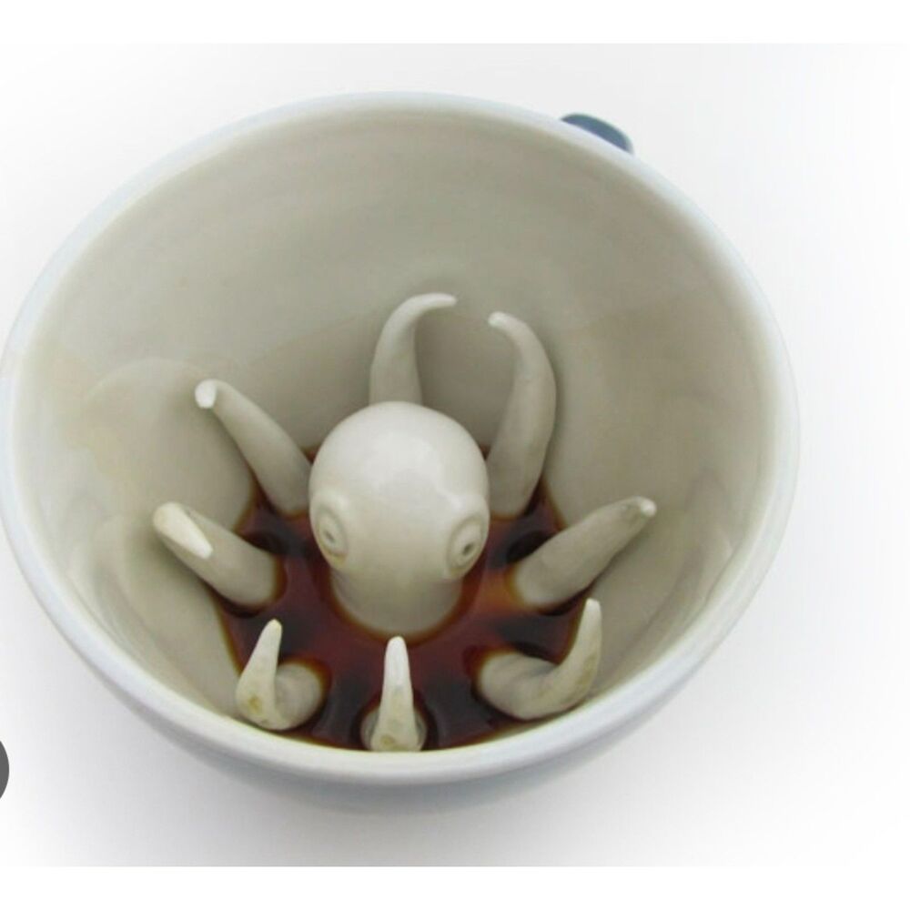 Creature Cups Octopus Mug Set of 2 Hidden 3D Octopus Ceramic Coffee Cups